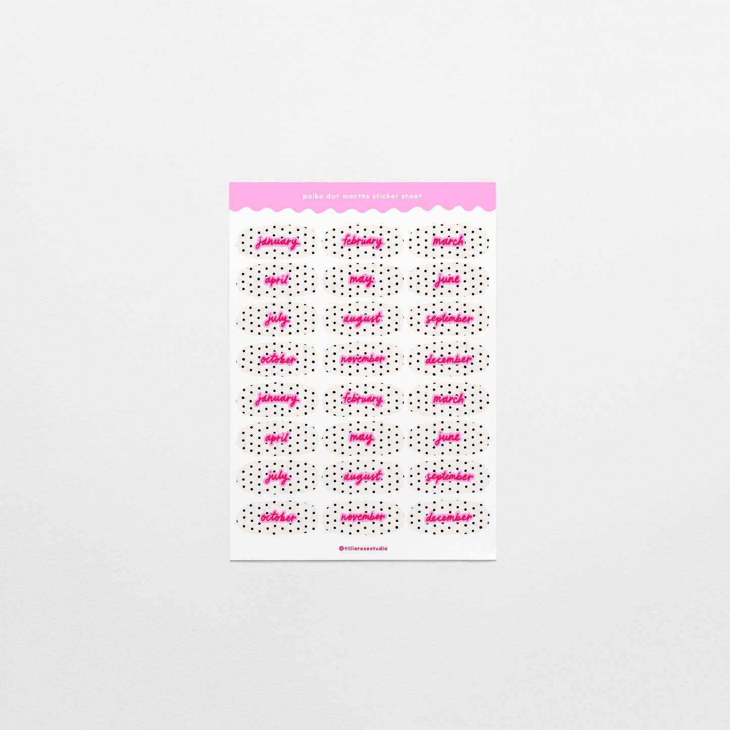 Black and White Polka Dot Months Sticker Sheet