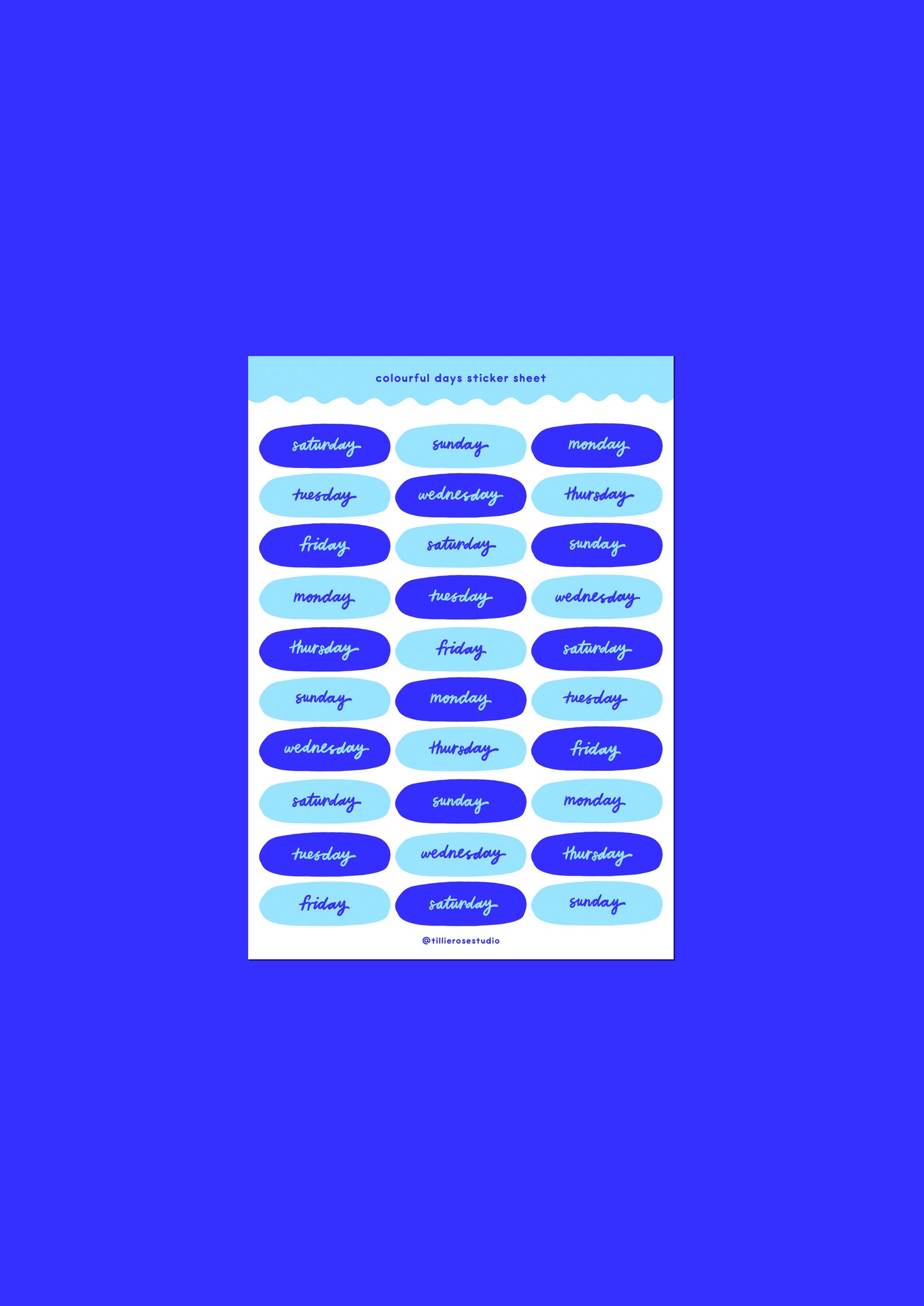 Blue Days of the Week Sticker Sheet