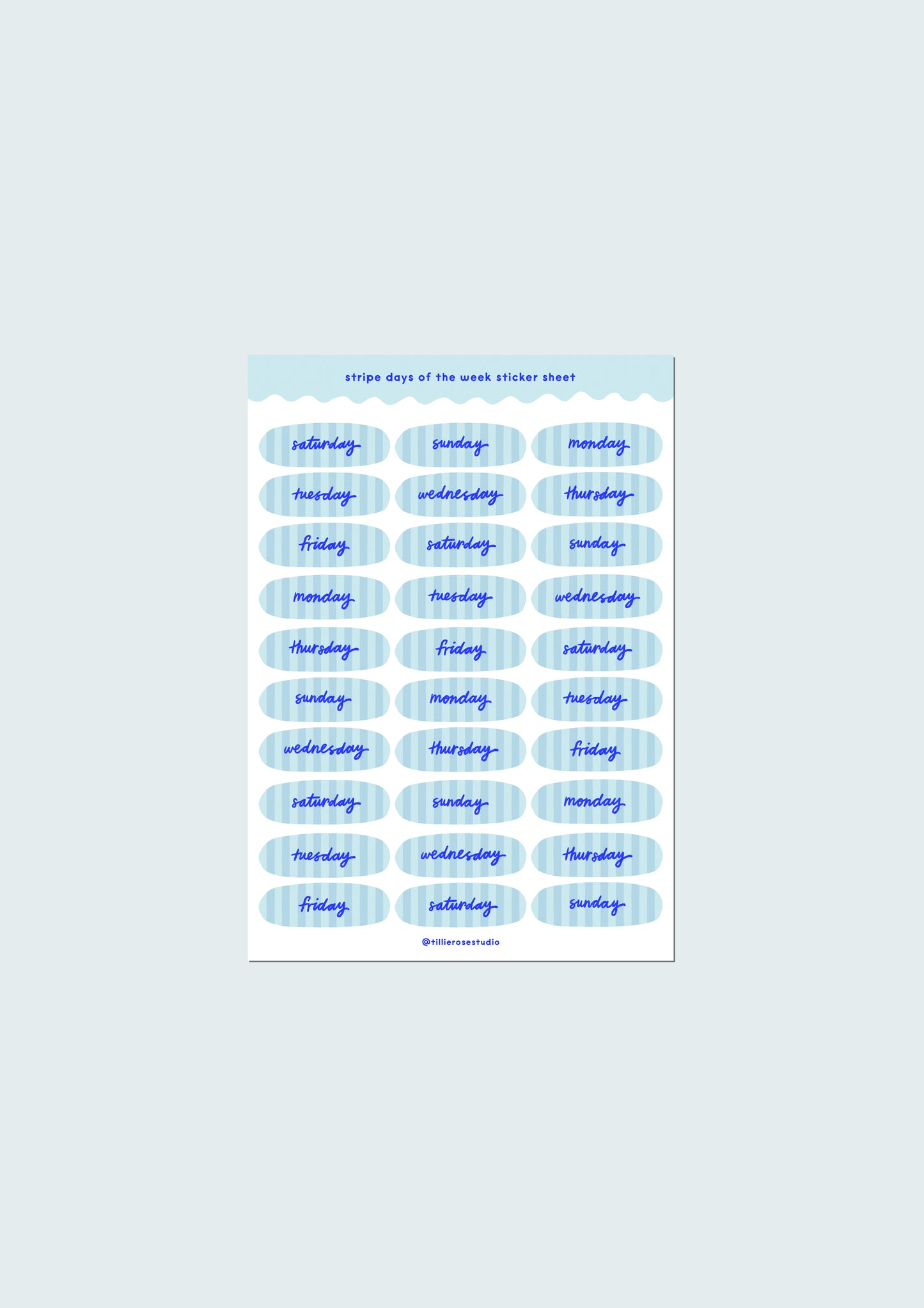 Blue Stripe Days of the Week Sticker Sheet