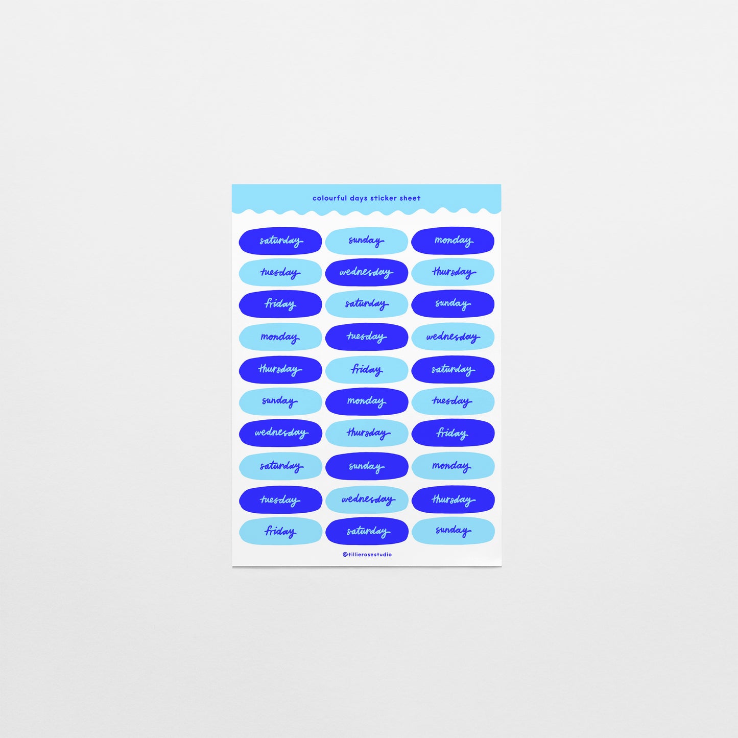 Blue Days of the Week Sticker Sheet