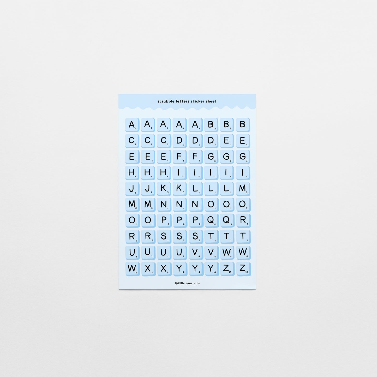Blue Scrabble Letters Sticker Sheet