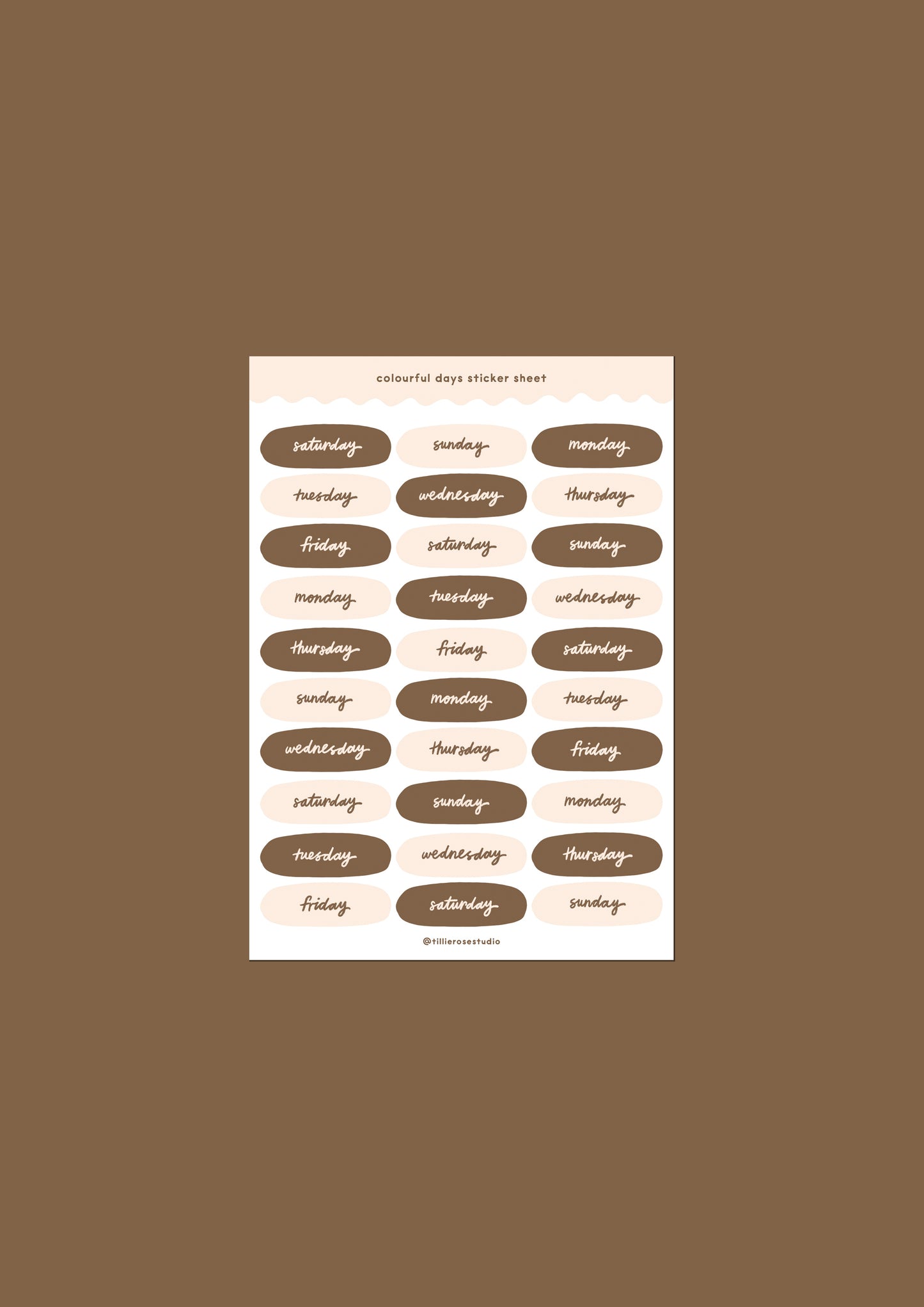 Brown and Beige Days of the Week Sticker Sheet
