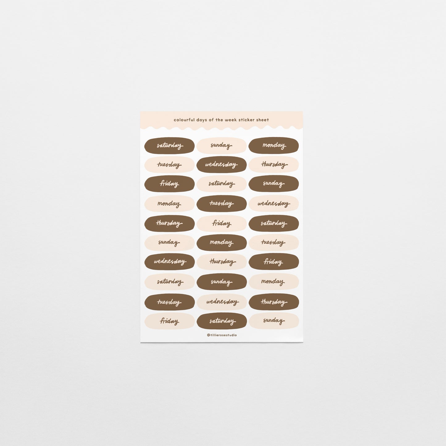 Brown and Beige Days of the Week Sticker Sheet