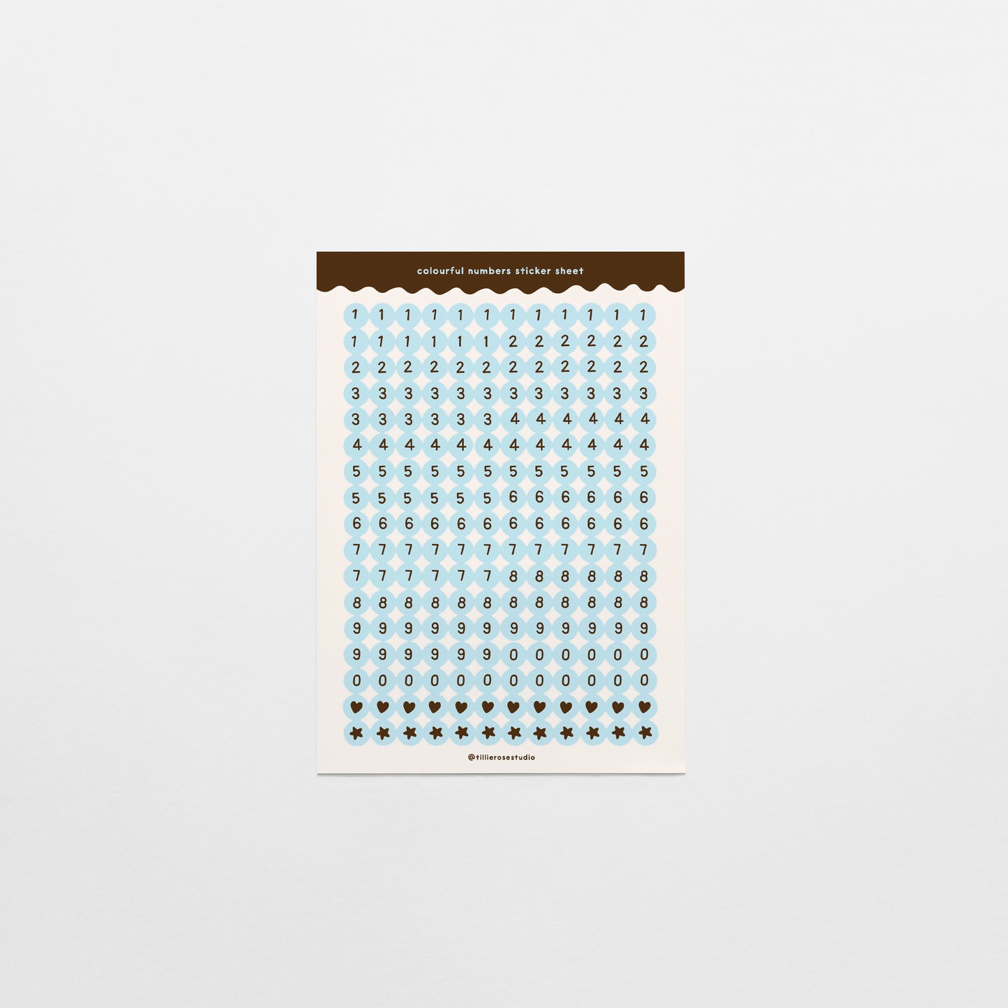 Brown and Blue Number Bead Sticker Sheet