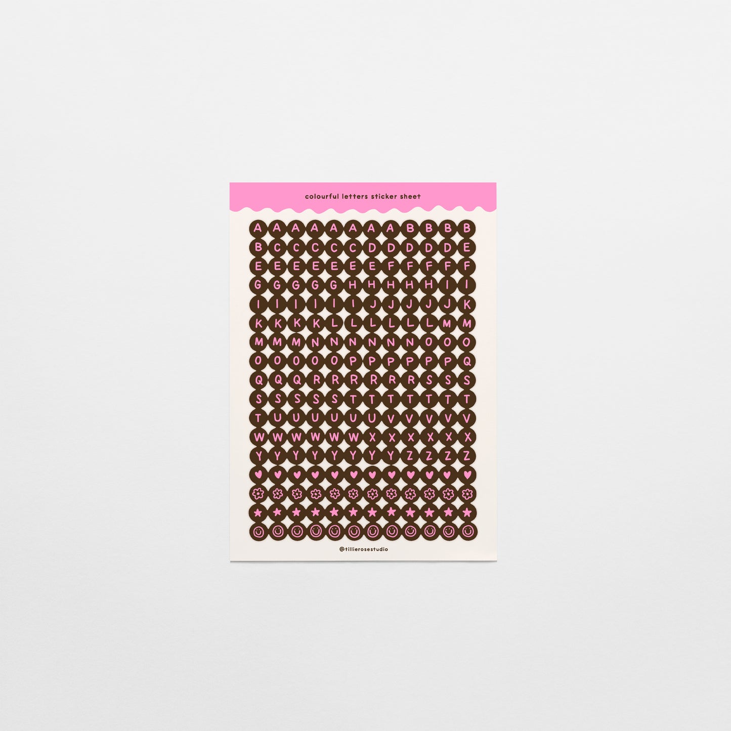 Brown and Pink Letter Bead Sticker Sheet