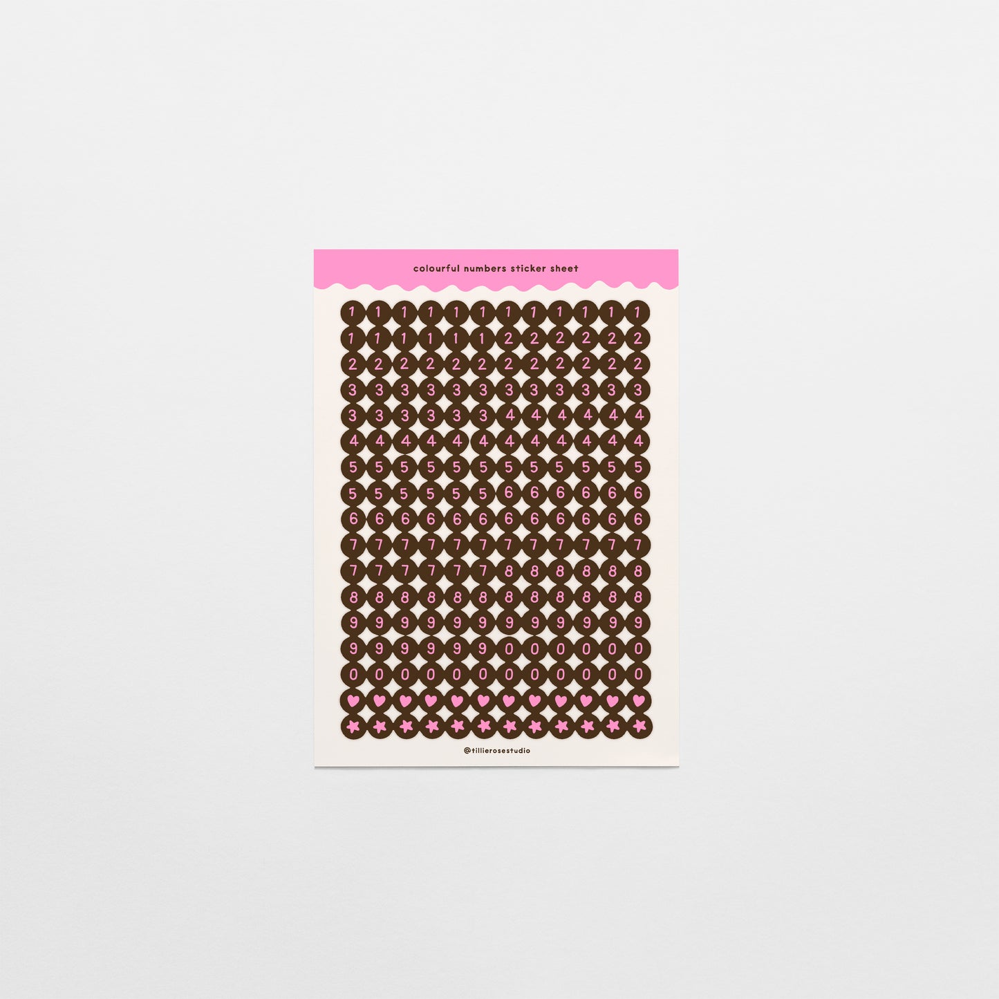 Brown and Pink Number Bead Sticker Sheet