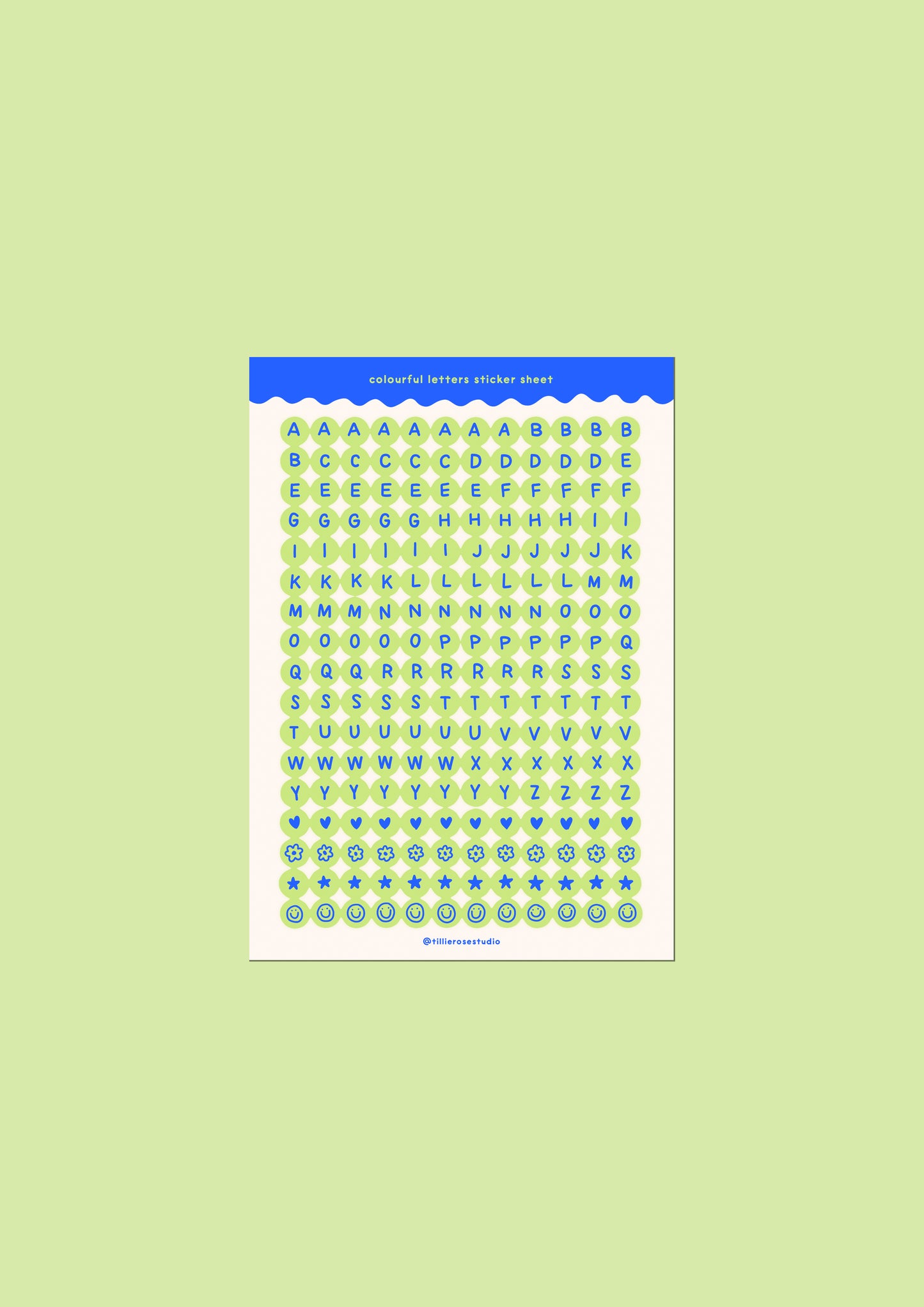 Green and Blue Letter Bead Sticker Sheet