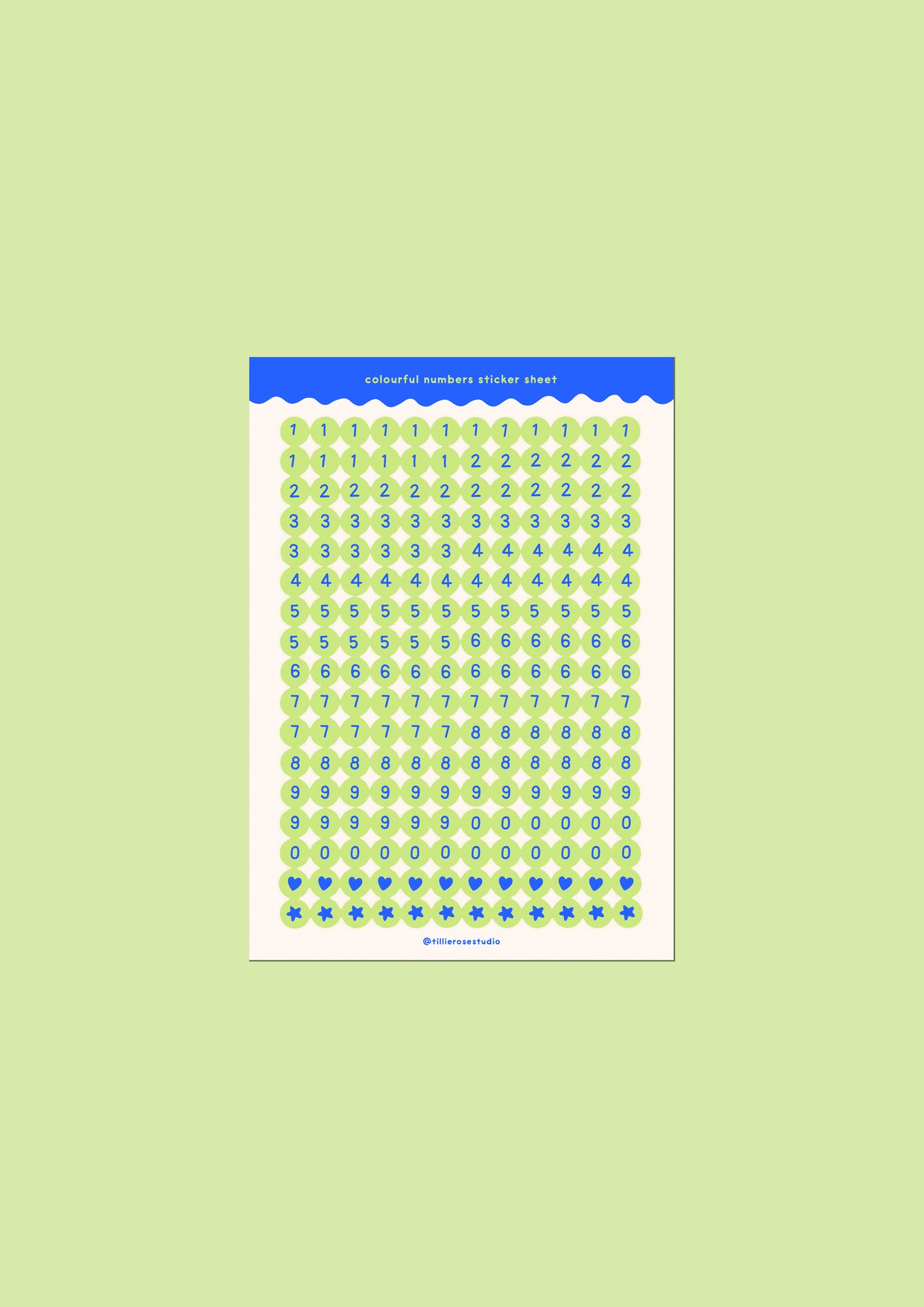 Green and Blue Number Bead Sticker Sheet
