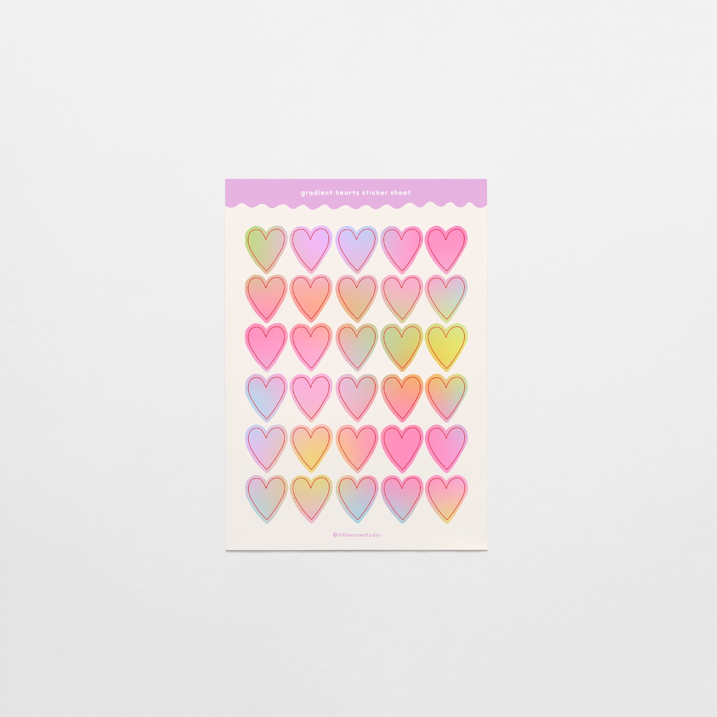 Pastel Gradient Hearts Sticker Sheet