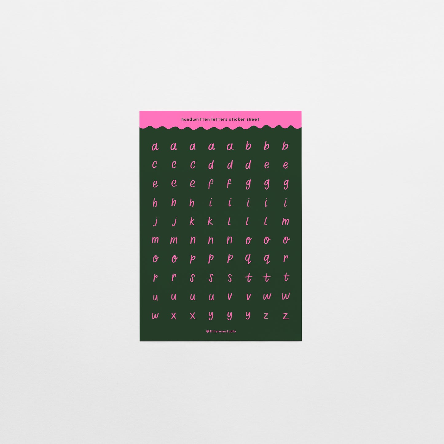 Green and Pink Handwritten Letters Sticker Sheet
