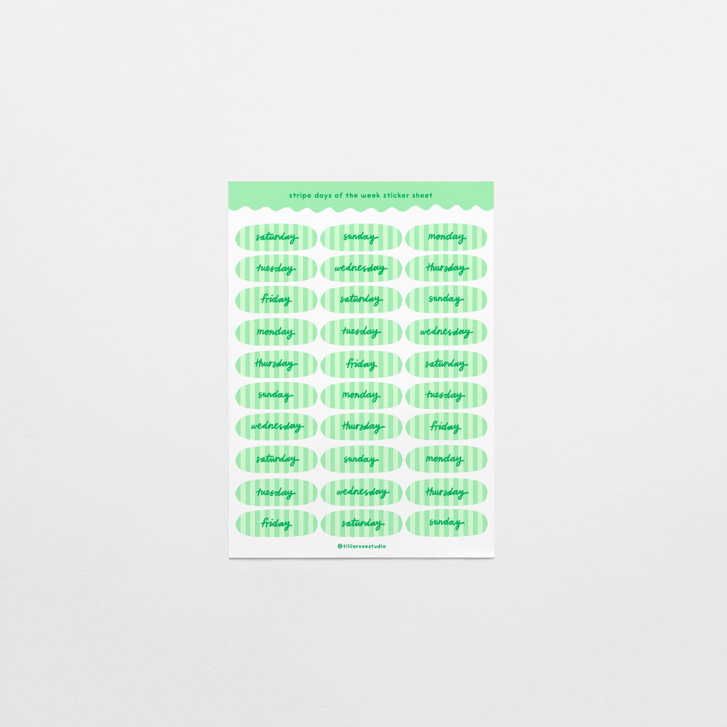 Green Stripe Days of the Week Sticker Sheet
