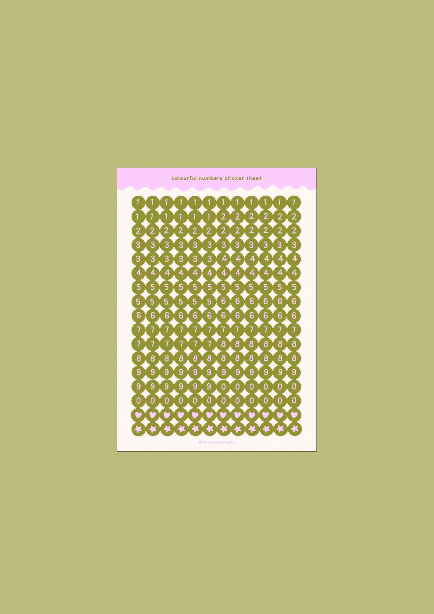 Khaki and Lilac Number Bead Sticker Sheet