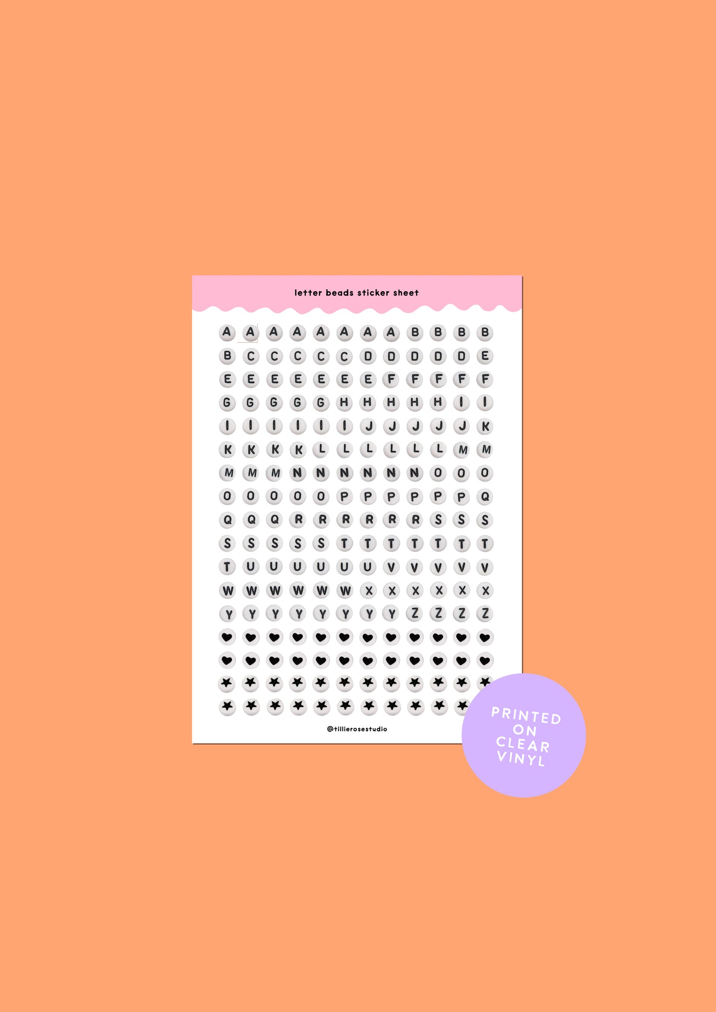 Letter Bead Clear Vinyl Sticker Sheet
