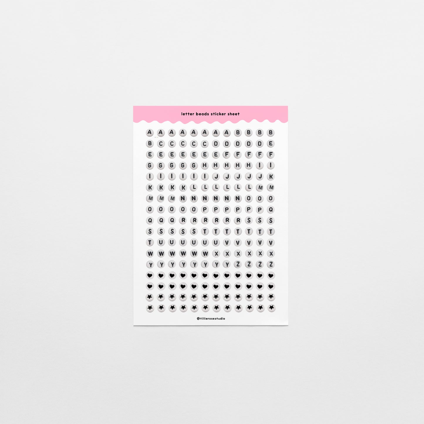 Letter Bead Clear Vinyl Sticker Sheet