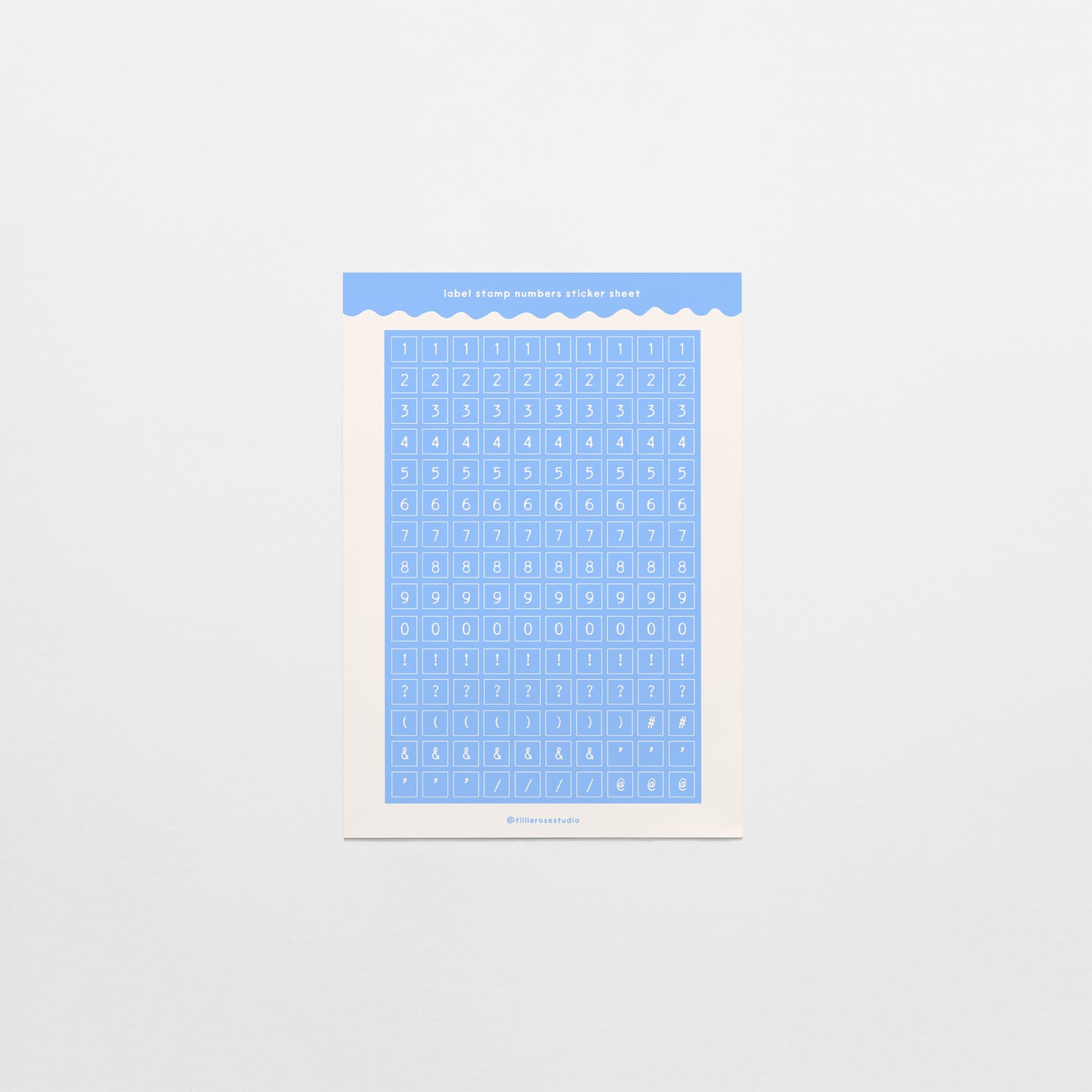 Light Blue Label Stamp Number & Punctuation Sticker Sheet