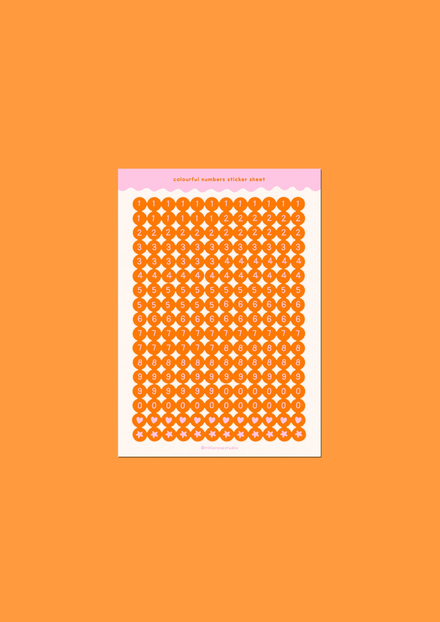 Orange and Pink Number Bead Sticker Sheet