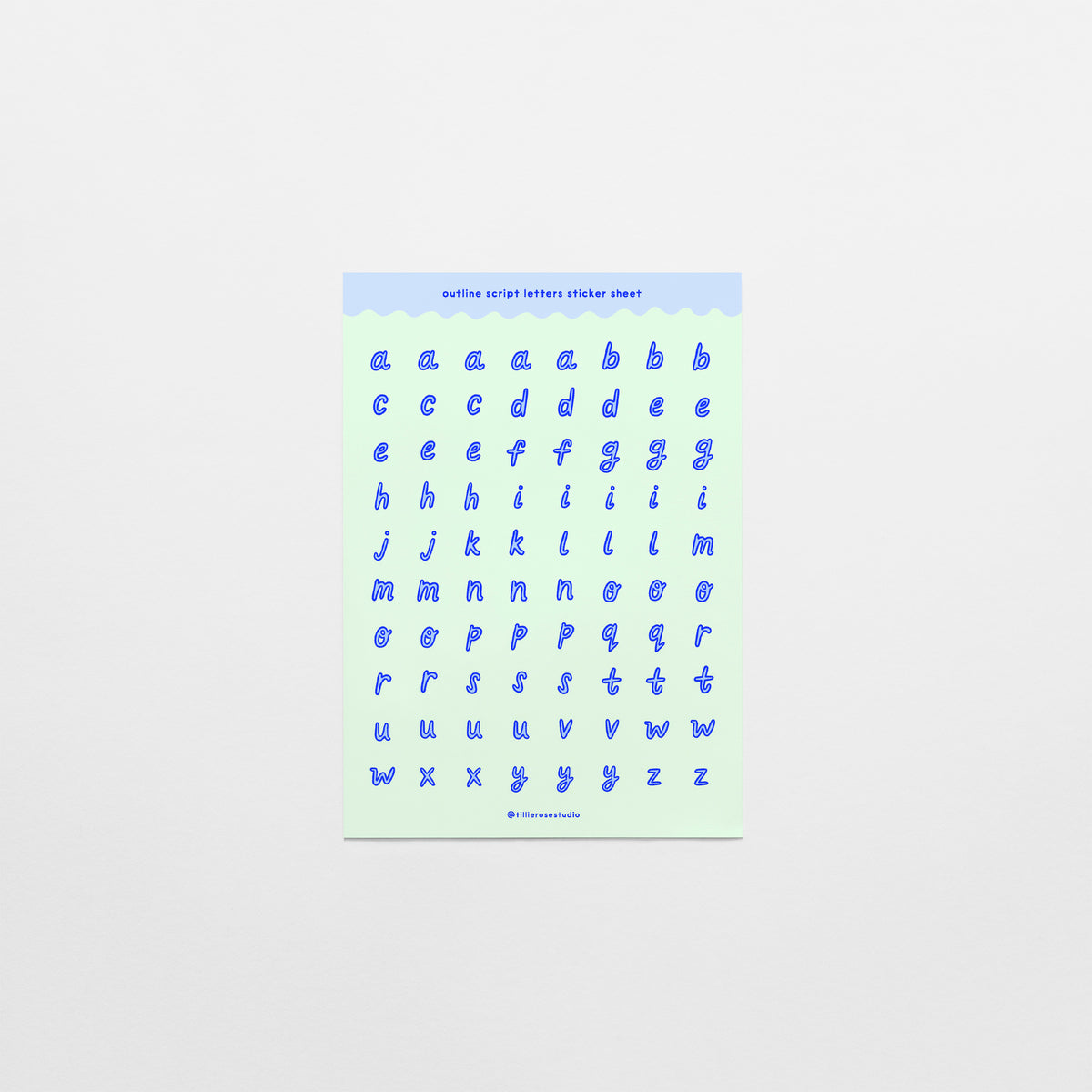 Blue & Green Outline Script Letters Sticker Sheet