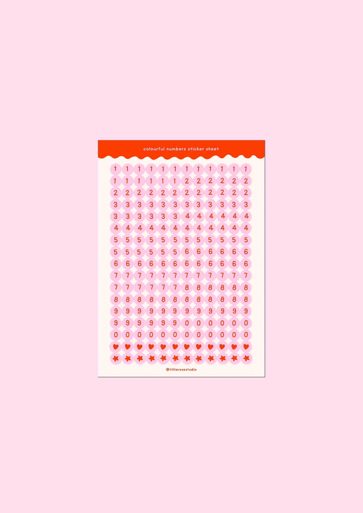 Pink and Red Number Bead Sticker Sheet
