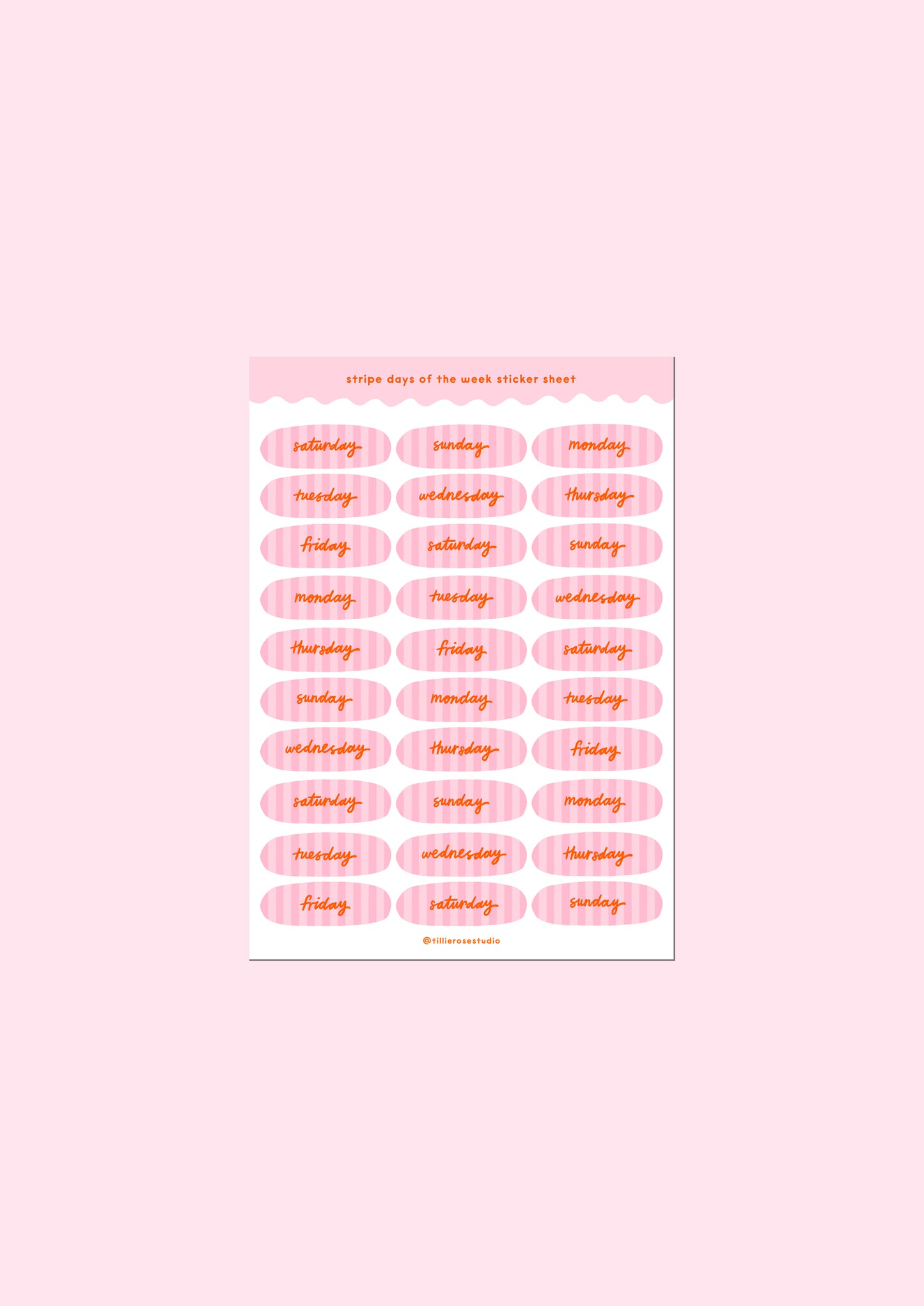 Pink Stripe Days of the Week Sticker Sheet