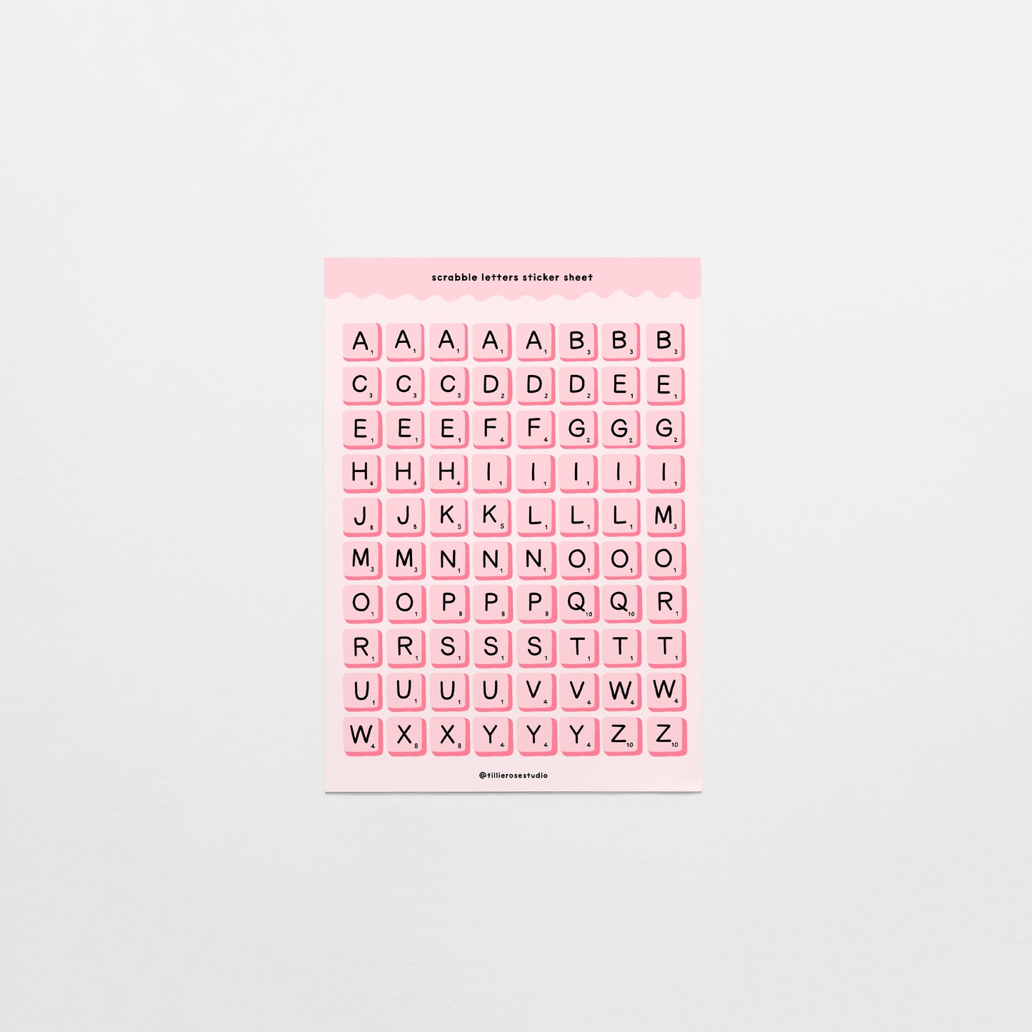 Pink Scrabble Letters Sticker Sheet