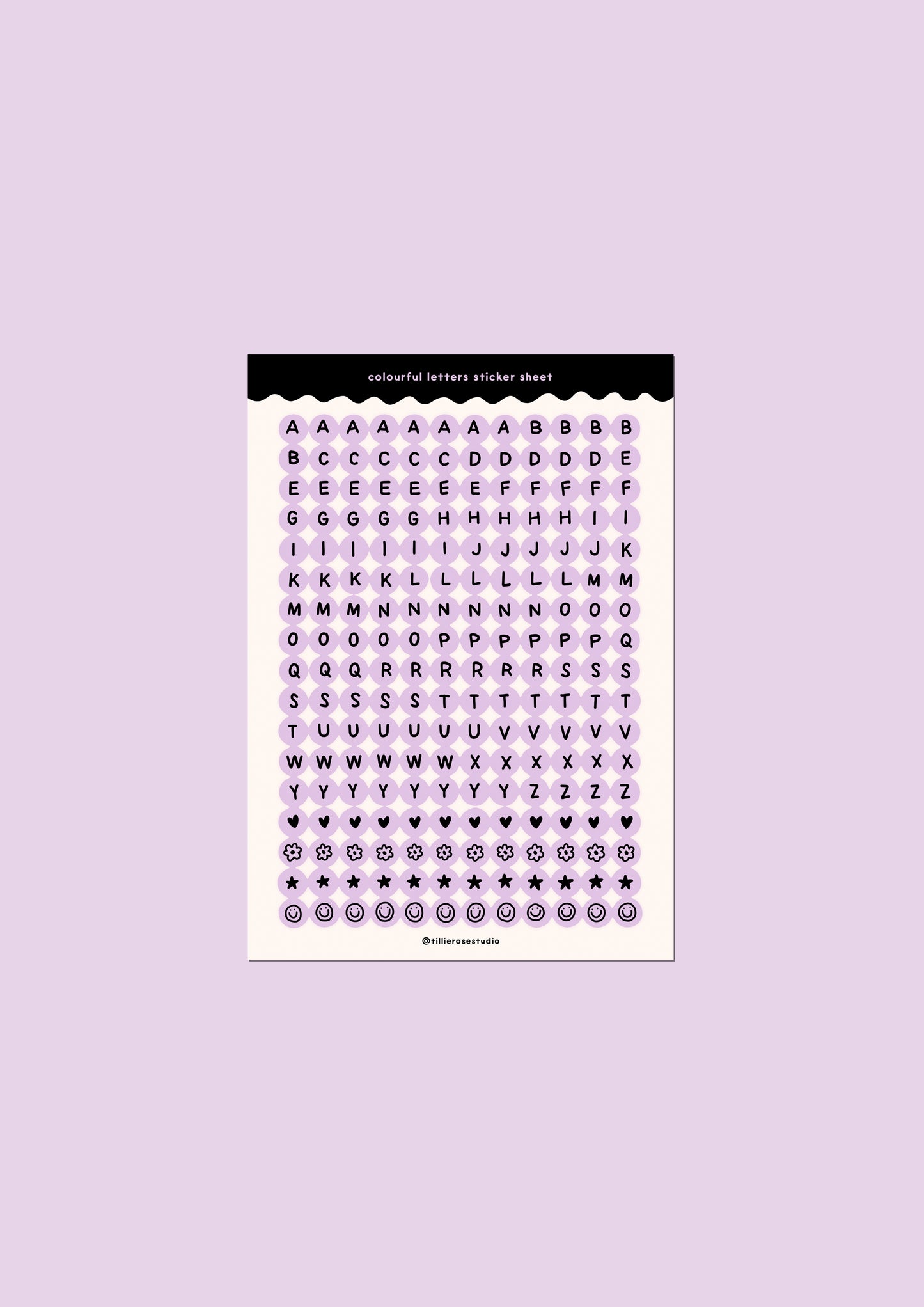 Purple and Black Letter Bead Sticker Sheet