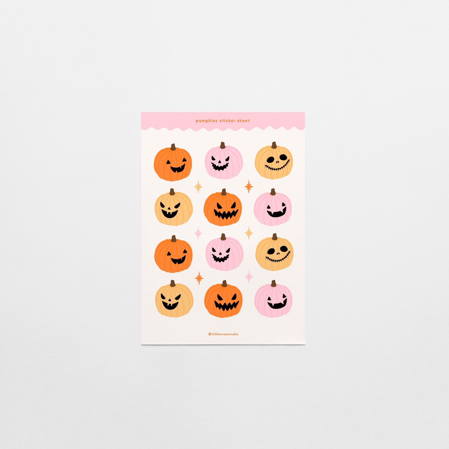 Pink and Orange Pumpkins Clear Vinyl Sticker Sheet