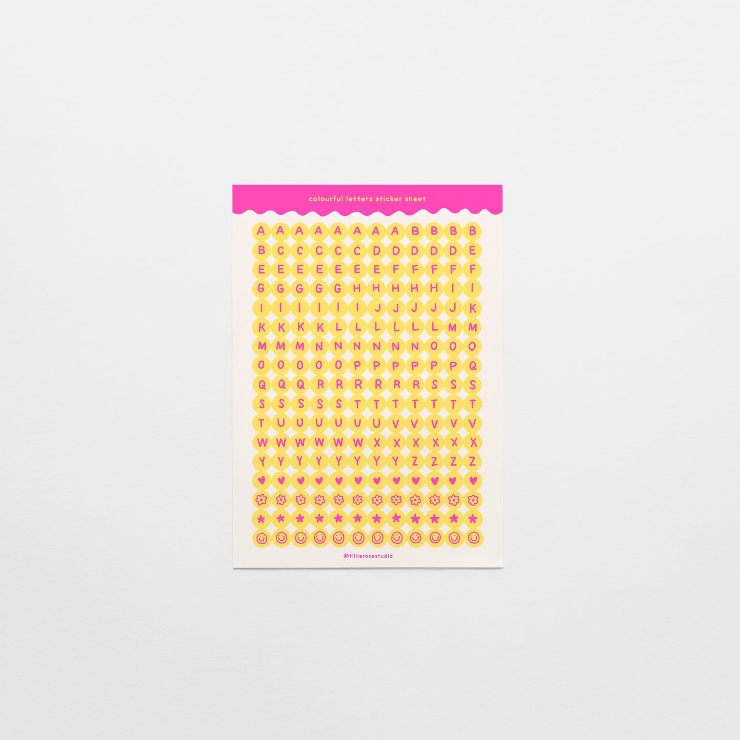 Yellow and Pink Letter Bead Sticker Sheet