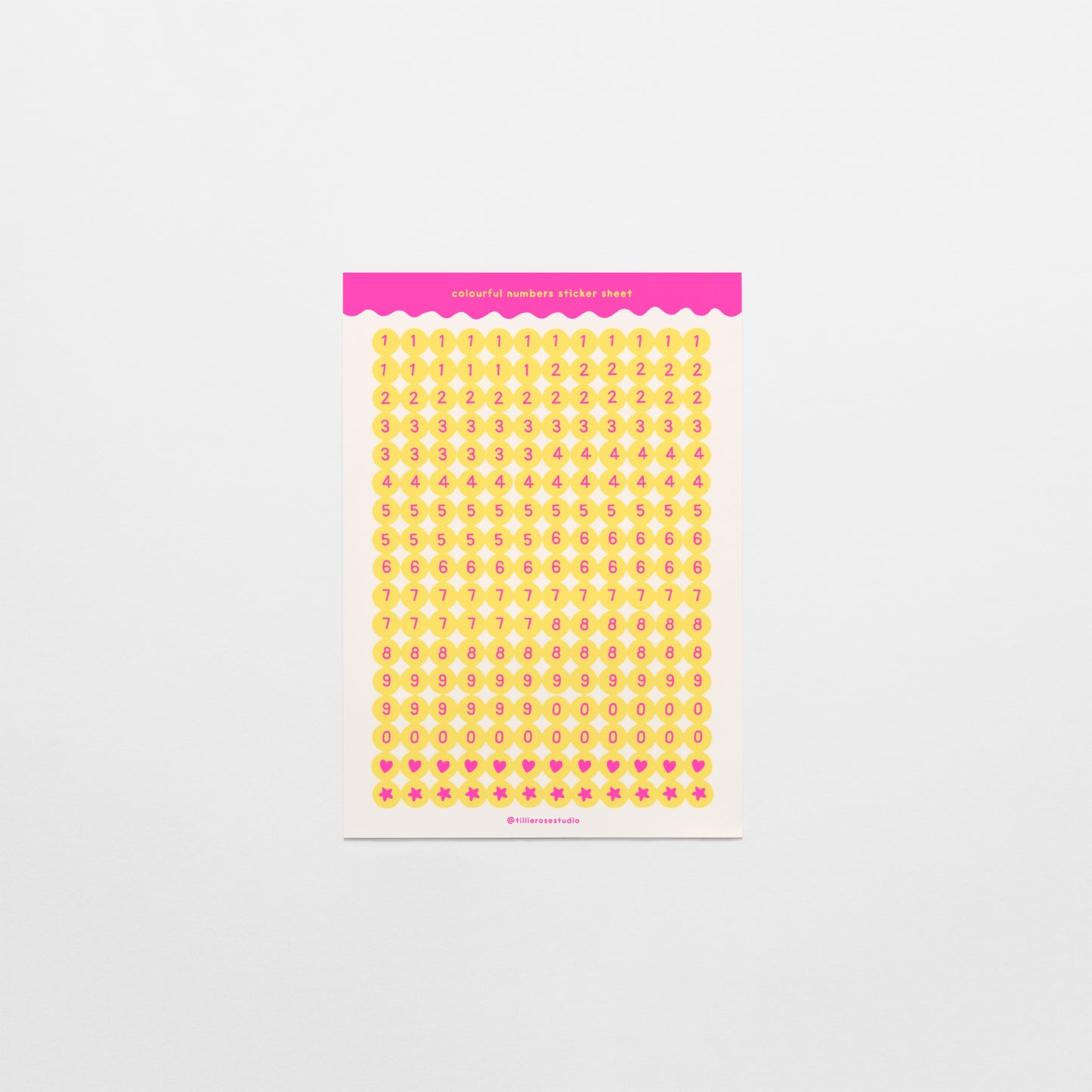 Yellow and Pink Number Bead Sticker Sheet