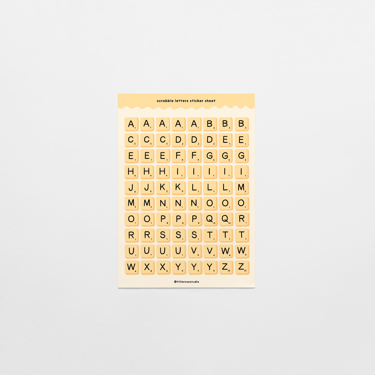 Yellow Scrabble Letters Sticker Sheet