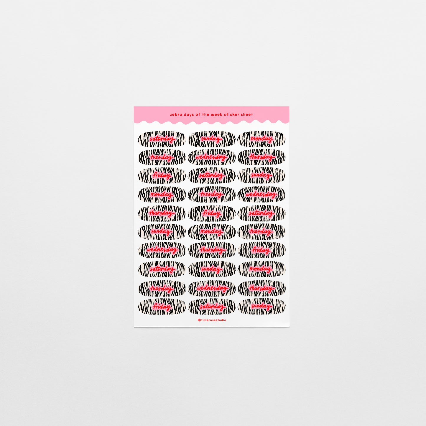 Zebra Days of the Week Sticker Sheet
