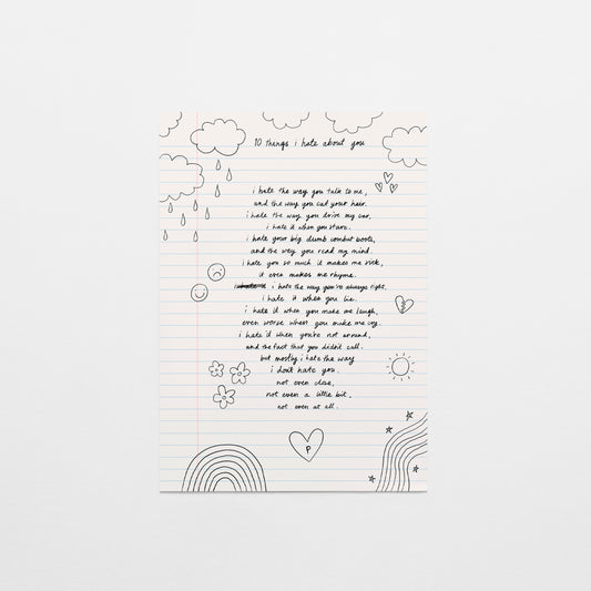 10 Things I Hate About You Postcard