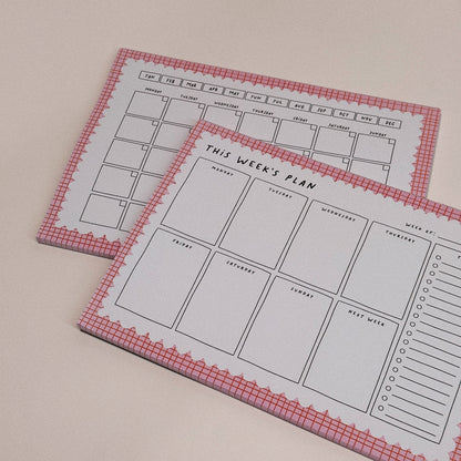 Pink and Red Checkered Monthly Planner Notepad