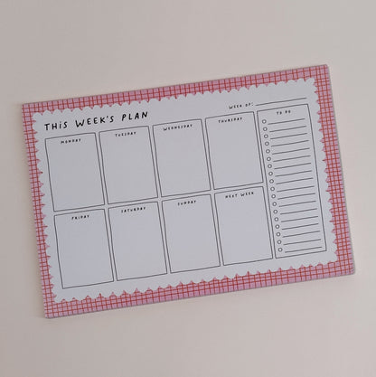 Pink and Red Checkered Weekly Planner Notepad