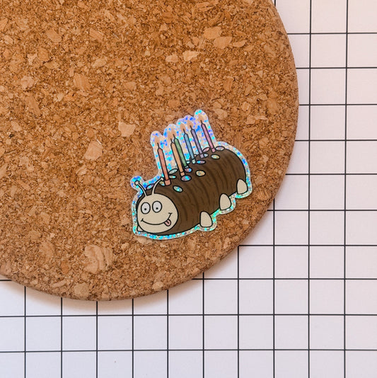 Caterpillar Cake Holographic Glitter Vinyl Sticker