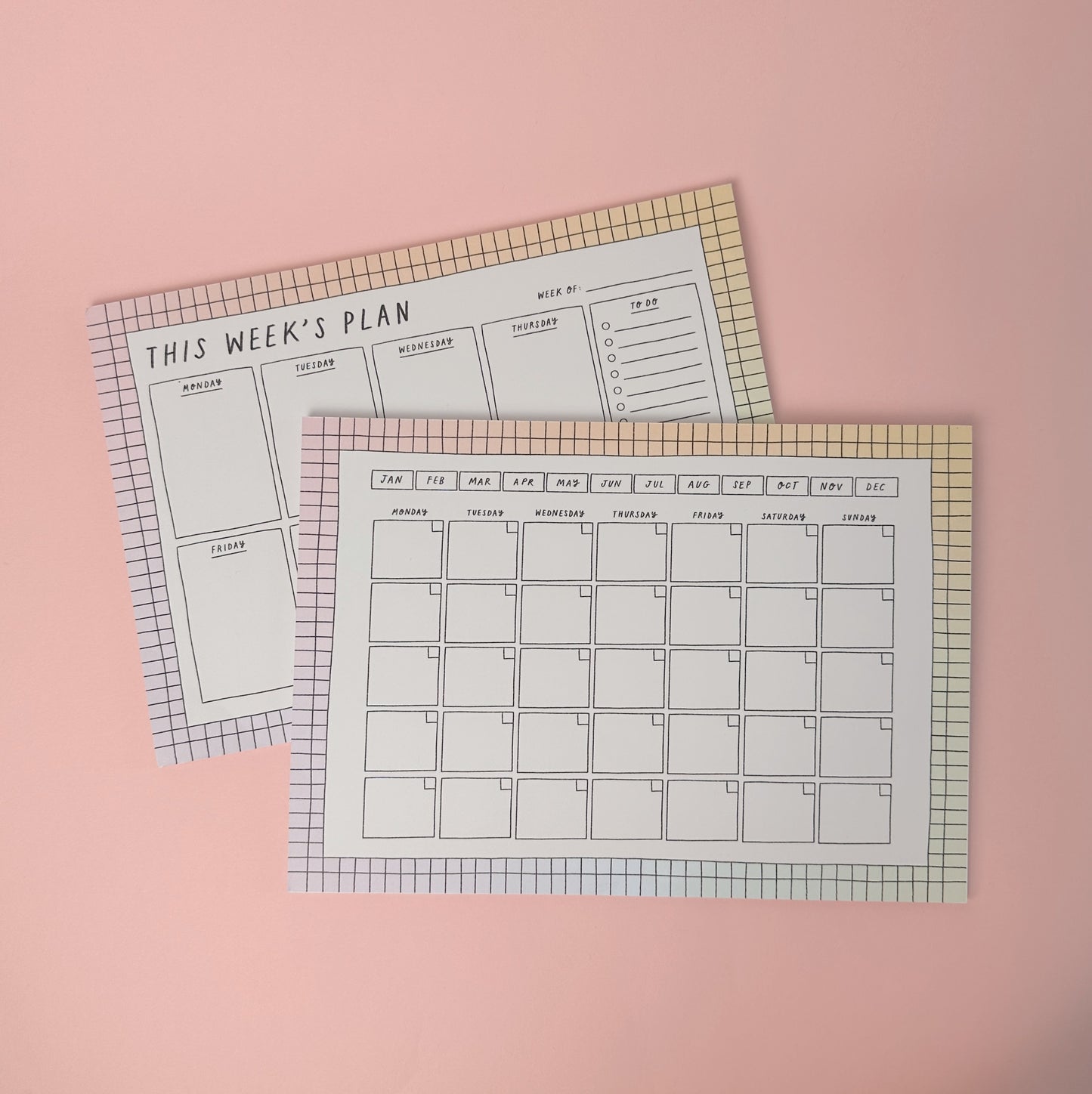 Pastel Rainbow Checkered Monthly Planner Notepad