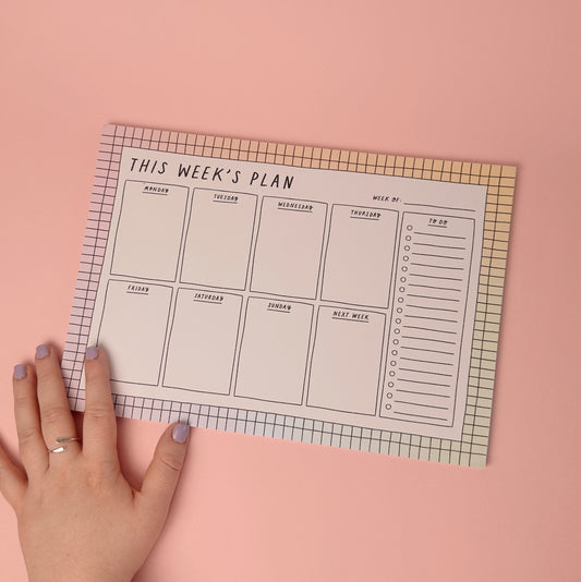 Pastel Rainbow Checkered Weekly Planner Notepad