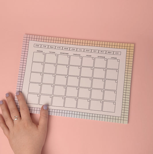 Pastel Rainbow Checkered Monthly Planner Notepad