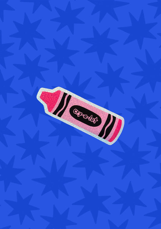 Pink Cry-A-Lot Crayon Holographic Glitter Vinyl Sticker