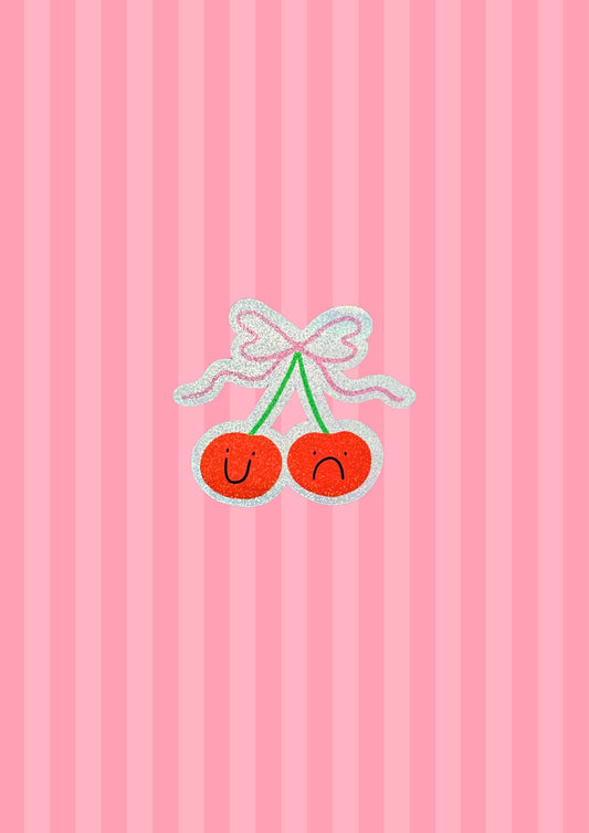 Bow Cherries Glitter Vinyl Sticker