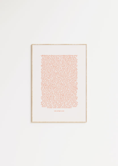 All Too Well (Taylor' Version) Lyrics Print