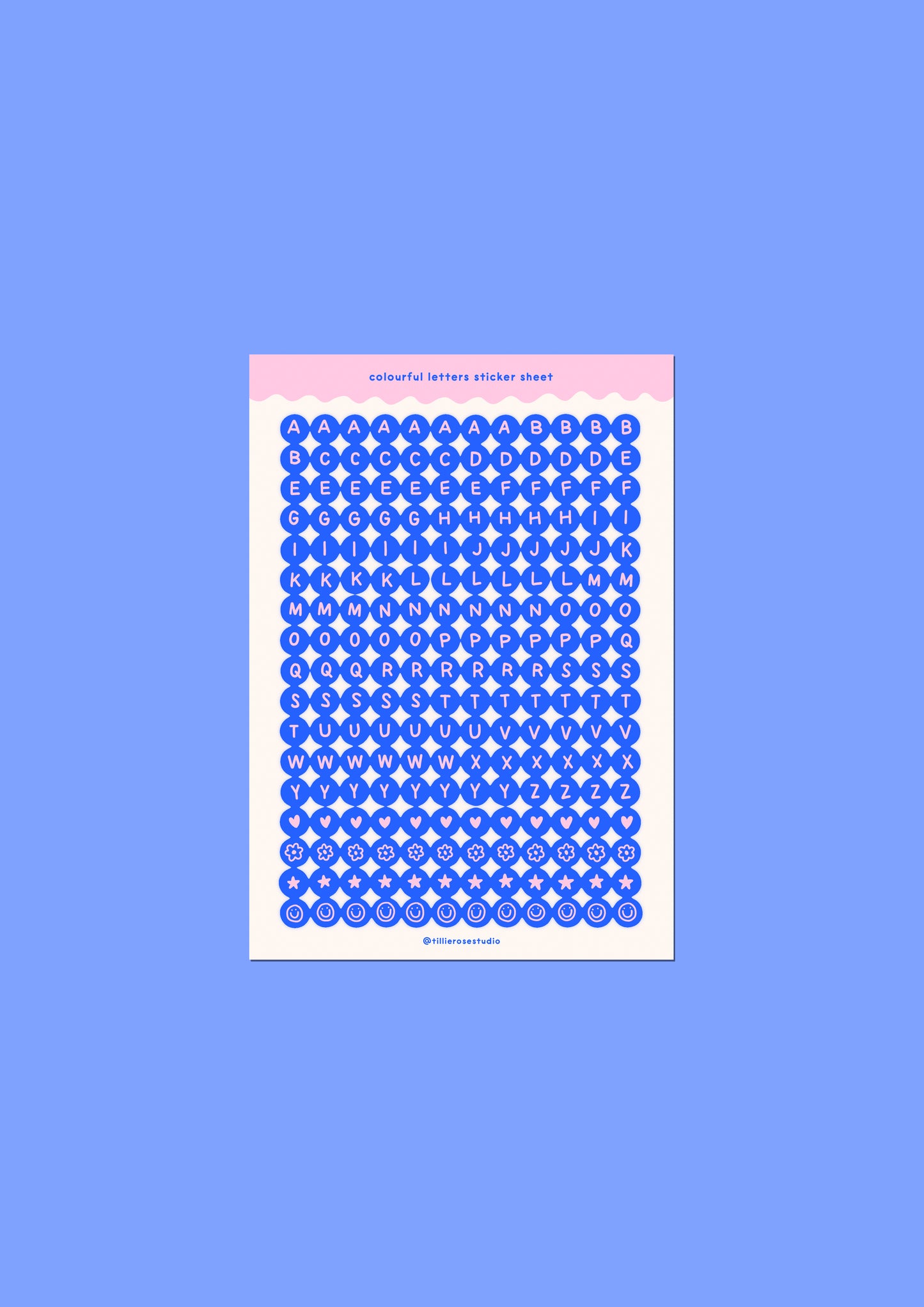 Blue and Pink Letter Bead Sticker Sheet