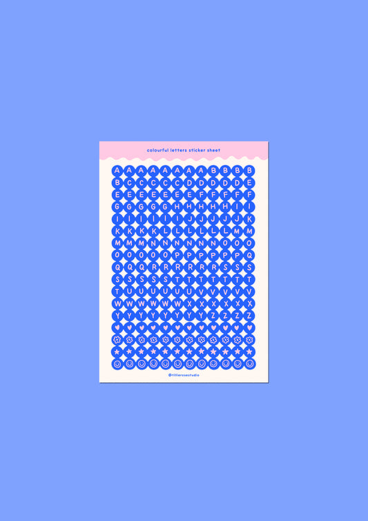 Blue and Pink Letter Bead Sticker Sheet