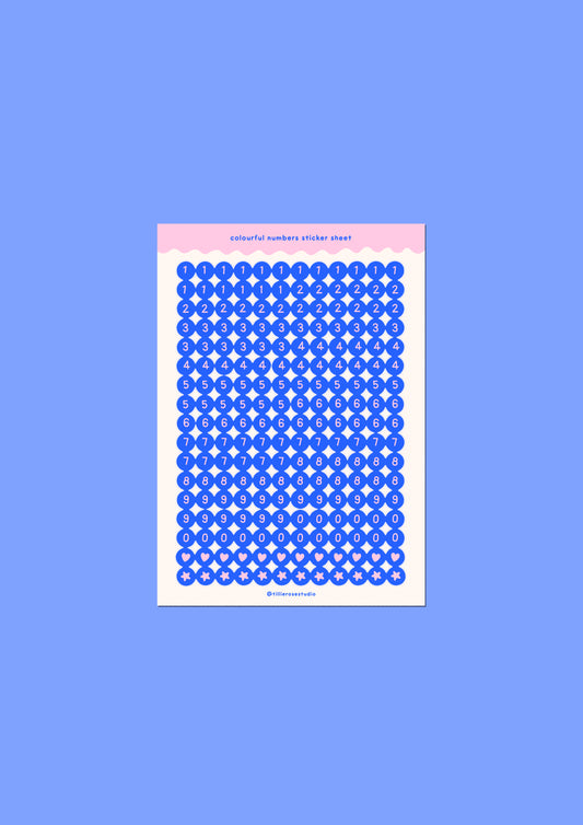 Blue and Pink Number Bead Sticker Sheet