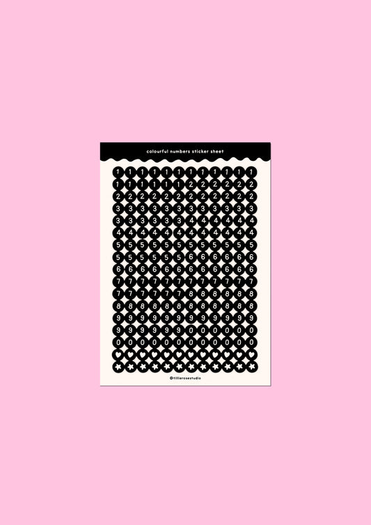 Black and White Number Bead Sticker Sheet