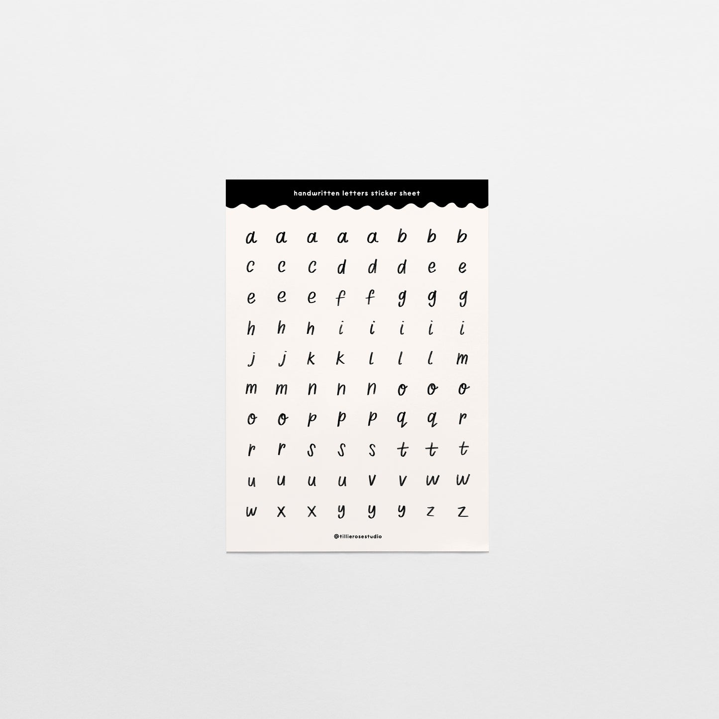 Black and White Handwritten Letters Sticker Sheet