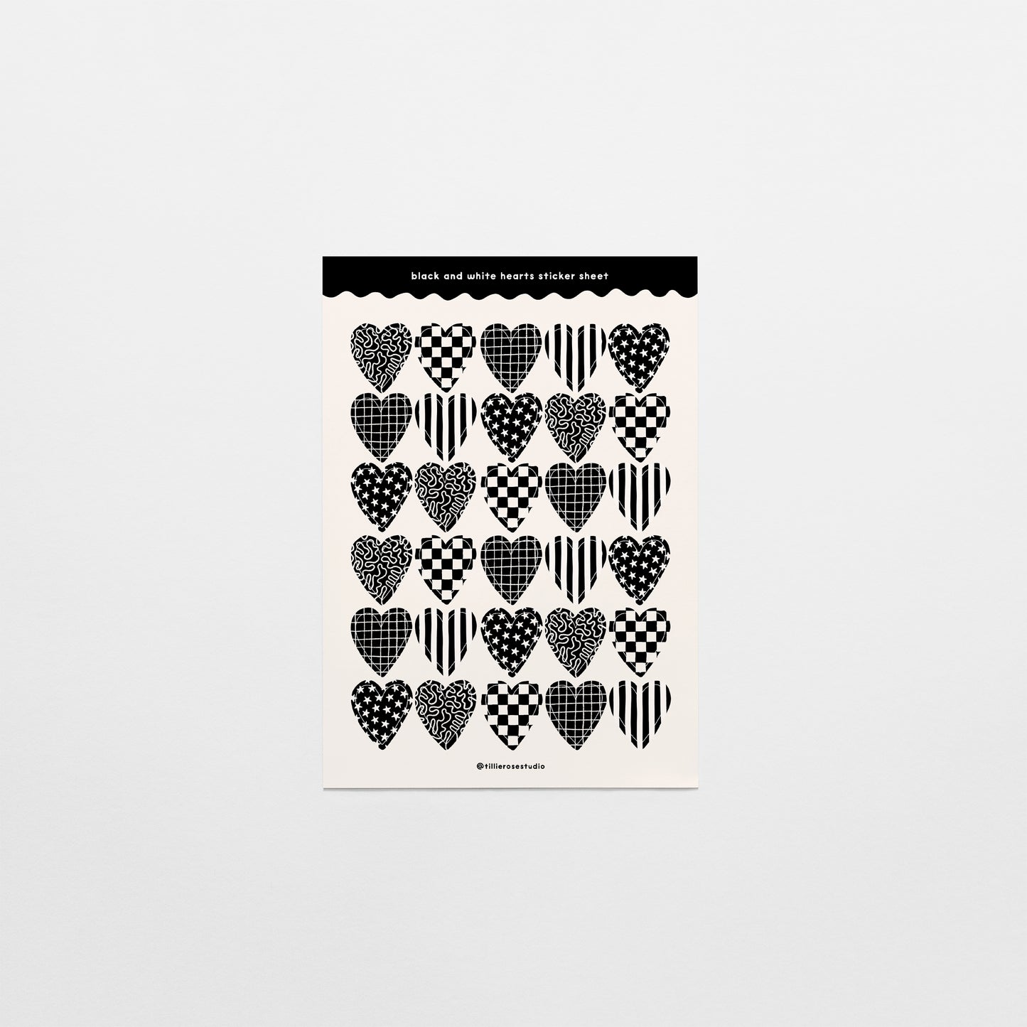 Black and White Hearts Sticker Sheet