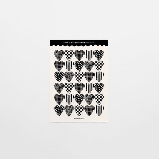 Black and White Hearts Sticker Sheet