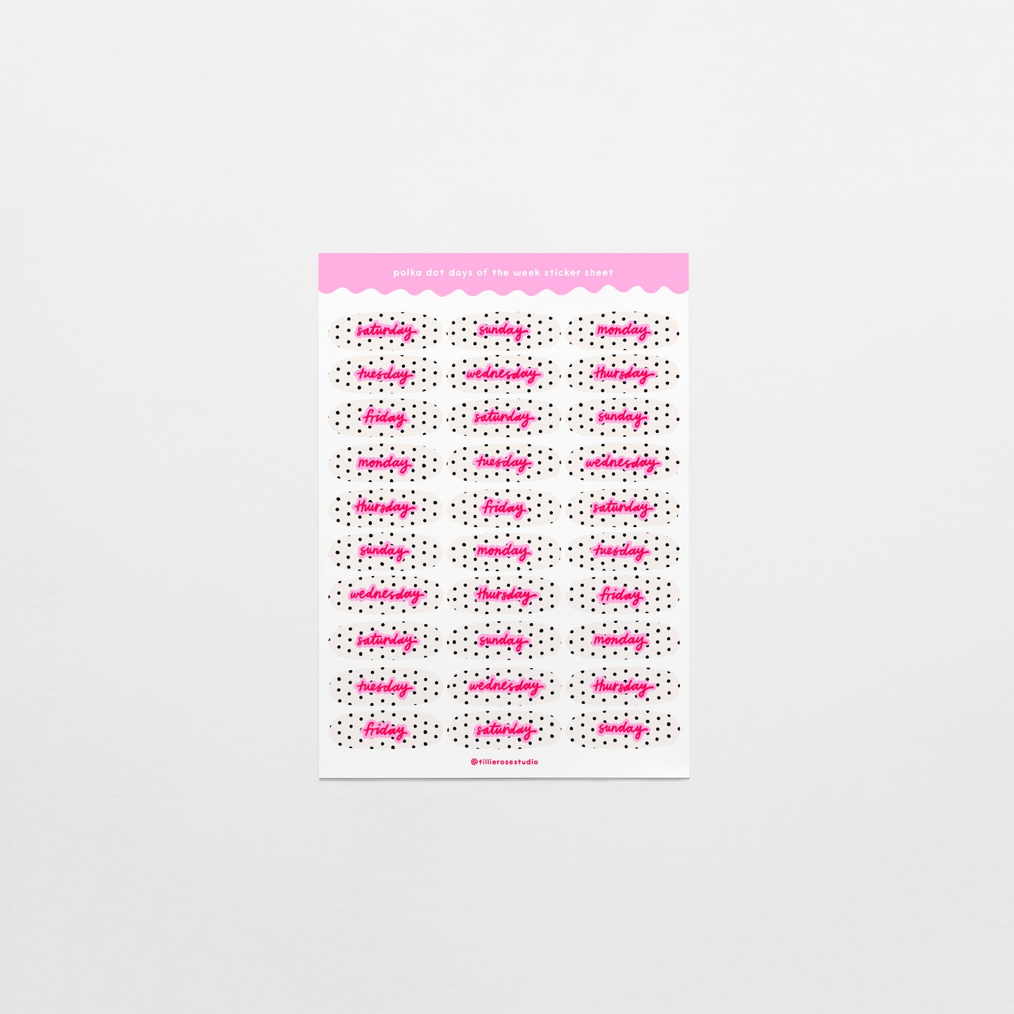 Black and White Polka Dot Days of the Week Sticker Sheet