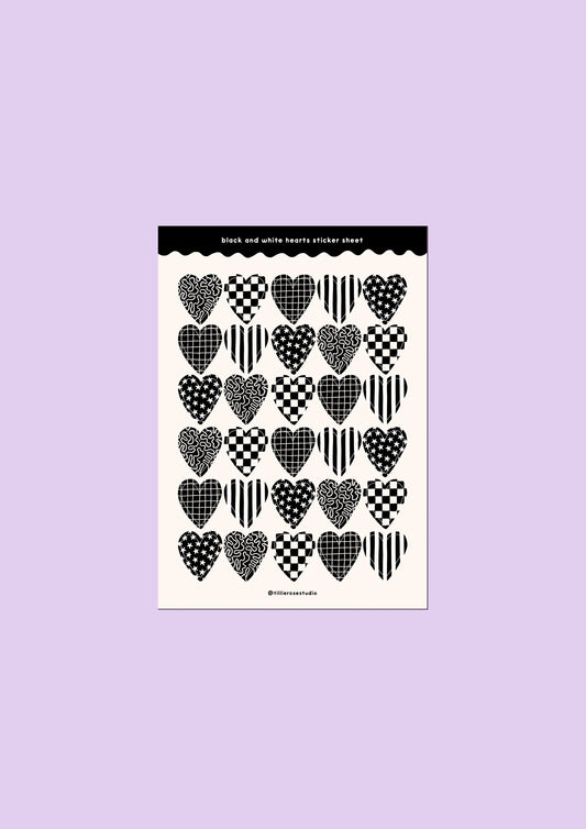 Black and White Hearts Sticker Sheet