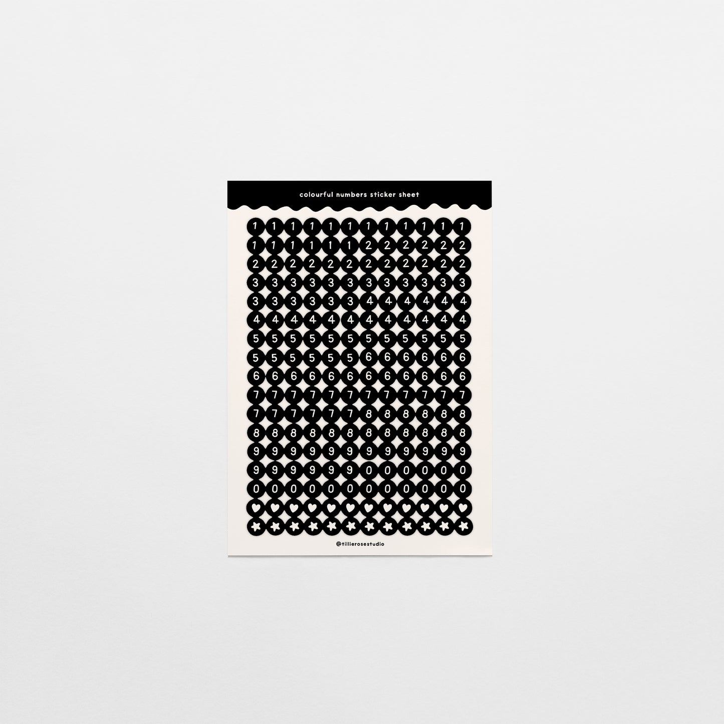 Black and White Number Bead Sticker Sheet